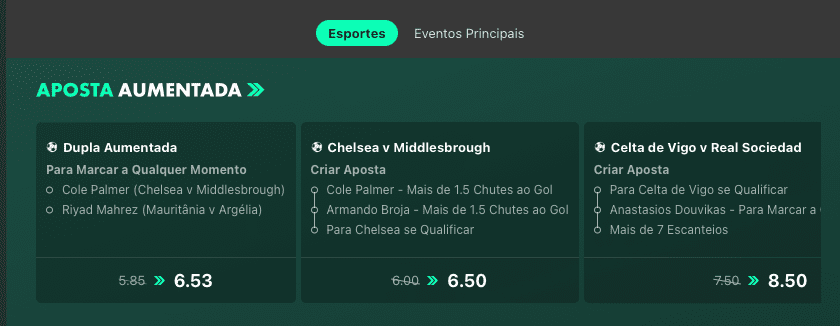 detalhe sobre as odds aumentadas na bet365