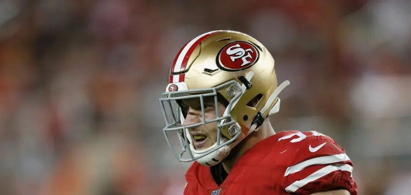 SANTA CLARA, CALIFORNIA - OCTOBER 07: Nick Bosa #97 of the San Francisco 49ers looks on in the second half against the Cleveland Browns at Levi's Stadium on October 07, 2019 in Santa Clara, California