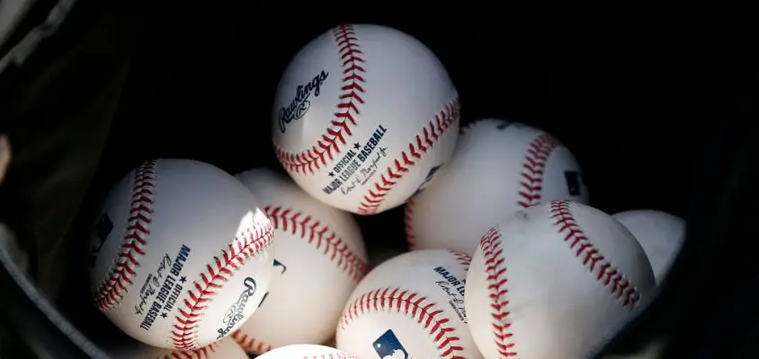 VARIOUS CITIES, - MARCH 12: A detail of baseballs during a Grapefruit League spring training game between the Washington Nationals and the New York Yankees at FITTEAM Ballpark of The Palm Beaches on March 12, 2020 in West Palm Beach, Florida. Many professional and college sports are canceling or postponing their games due to the ongoing threat of the Coronavirus (COVID-19) outbreak