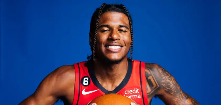 HOUSTON, TEXAS - SEPTEMBER 26: Jalen Green #4 of the Houston Rockets poses during Media Day on September 26, 2022 in Houston, Texas