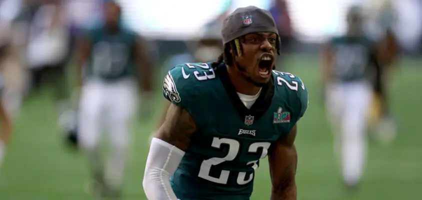 GLENDALE, ARIZONA - FEBRUARY 12: C.J. Gardner-Johnson #23 of the Philadelphia Eagles takes the field prior to playing the Kansas City Chiefs in Super Bowl LVII at State Farm Stadium on February 12, 2023 in Glendale, Arizona.