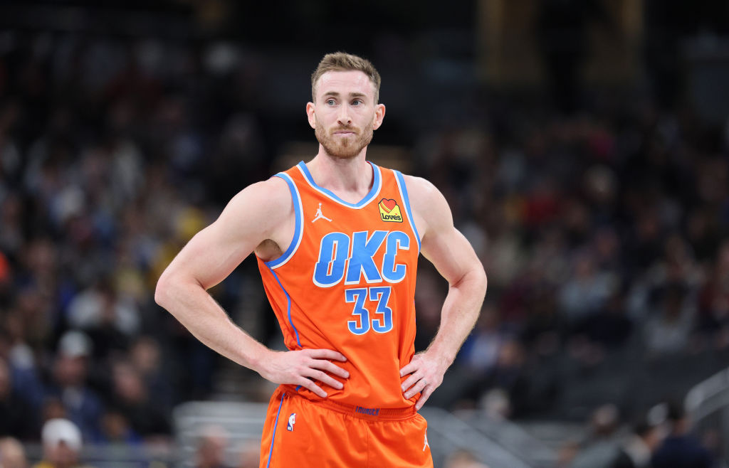 INDIANAPOLIS, INDIANA - APRIL 05: Gordon Hayward #33 of the Oklahoma City Thunder against the Indiana Pacers at Gainbridge Fieldhouse on April 05, 2024 in Indianapolis, Indiana.