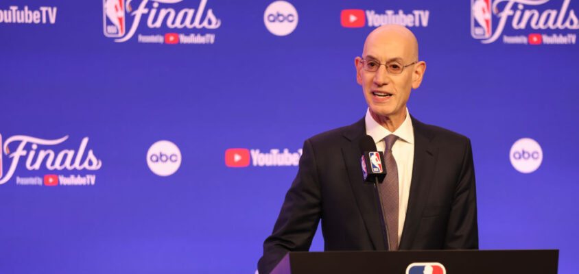 BOSTON, MASSACHUSETTS - JUNE 06: NBA Commissioner Adam Silver speaks at a press conference prior to Game One of the 2024 NBA Finals between the Dallas Mavericks and Boston Celtics at TD Garden on June 06, 2024 in Boston, Massachusetts. NOTE TO USER: User expressly acknowledges and agrees that, by downloading and or using this photograph, User is consenting to the terms and conditions of the Getty Images License Agreement.