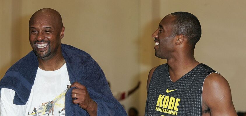 LOS ANGELES, CA - JULY 05: Kobe and Joe Bryant (L) share a laugh at the Kobe Basketball Academy at Loyola Marymount University on July 5, 2007 in Los Angeles, California.